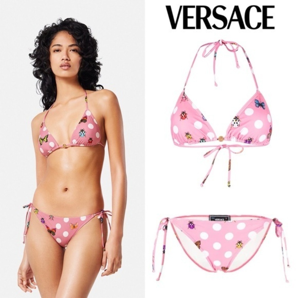 Versace Butterfly Dot Triangle Bikini Set in 5P020 Pink Multicolor